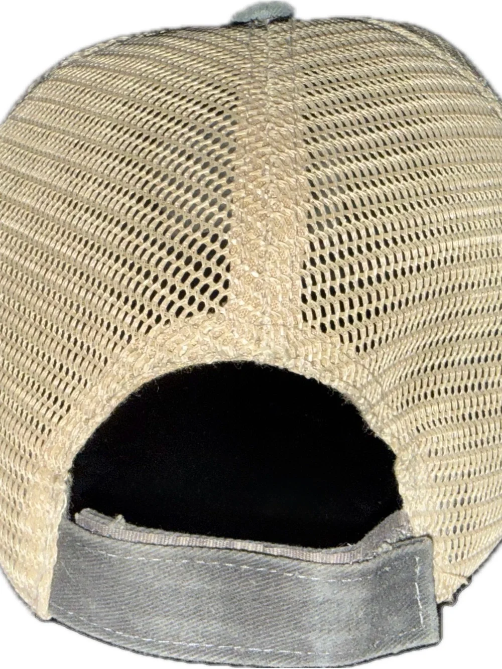 Try That Small Town Distressed Trucker Cap - Denim / Beige Mesh